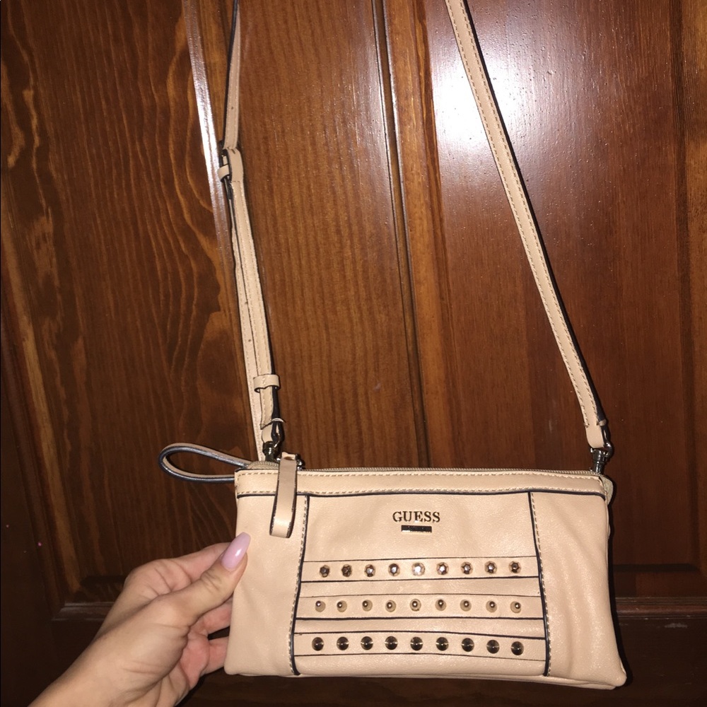 Tan Guess studded crossbody bag