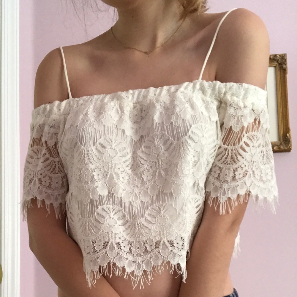 Lace Off The Shoulder Cropped Blouse