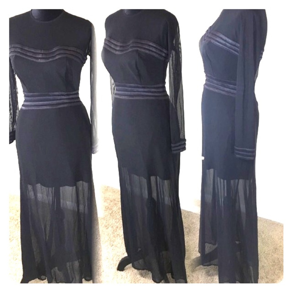Vintage Sheer Long Black Dress
