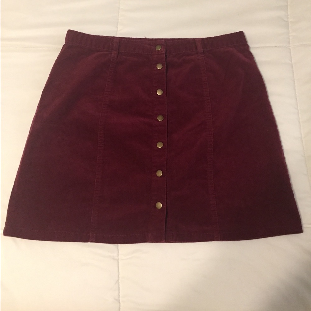 Burgundy/maroon corduroy button down skirt