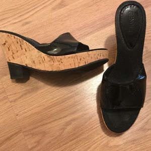 Fendi Patent Leather and cork platform mules