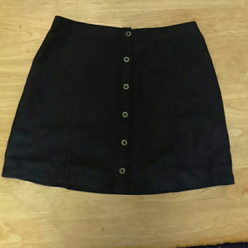 Black suede button down mini skirt