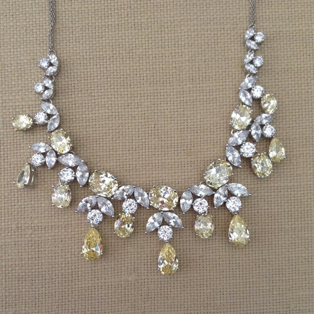 Silver yellow cubic zirconia necklace
