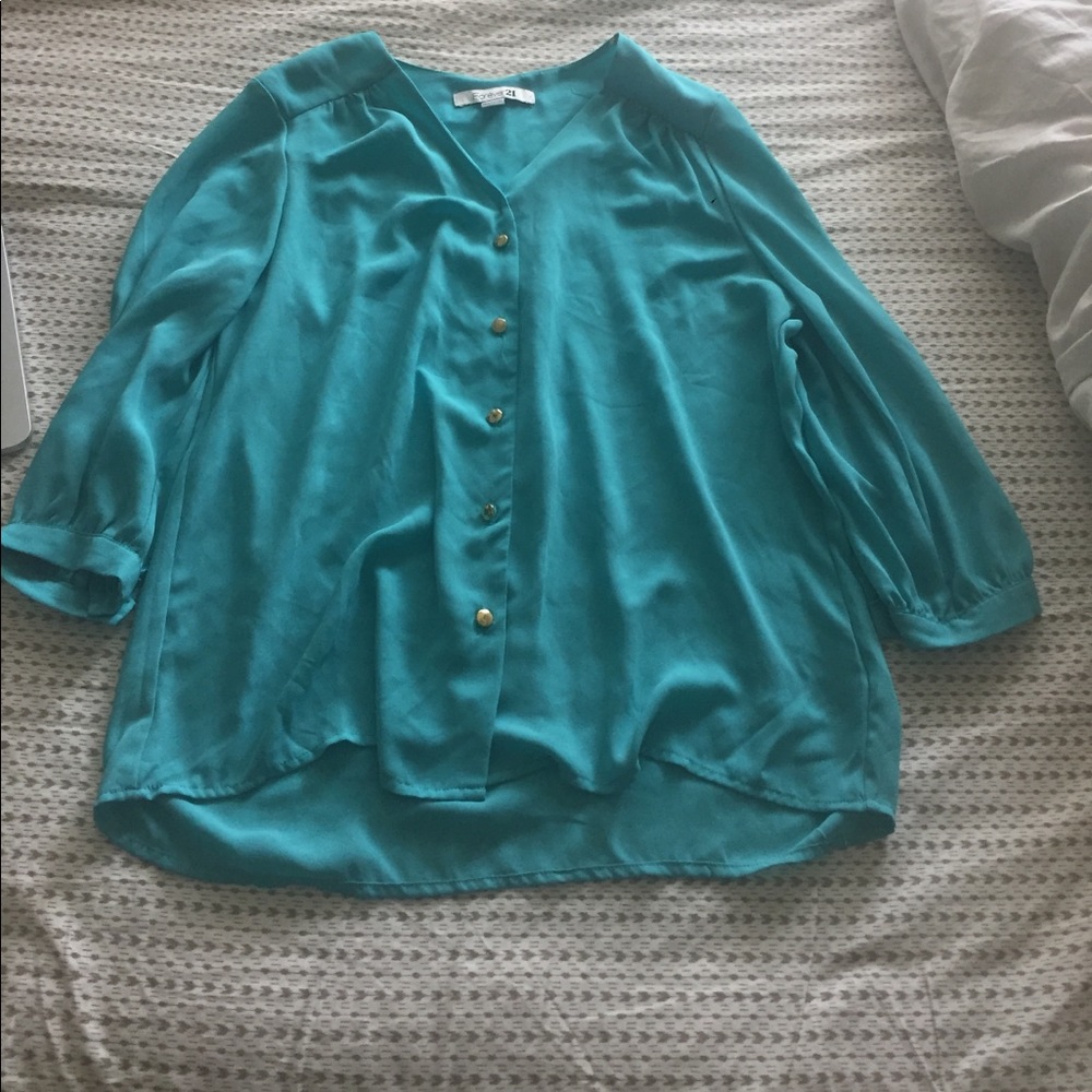 Turquoise button down blouse