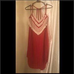 Dress red orange w/ beige fringe & strappy back