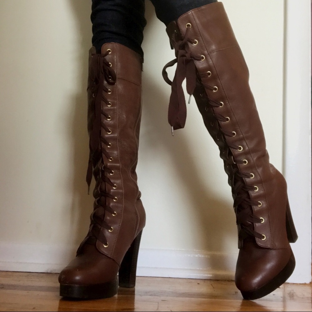 Colin Stuart Lace Up Knee High Platform Boots