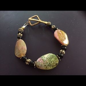 OOAK Dragon Vein agate and vermeil bracelet