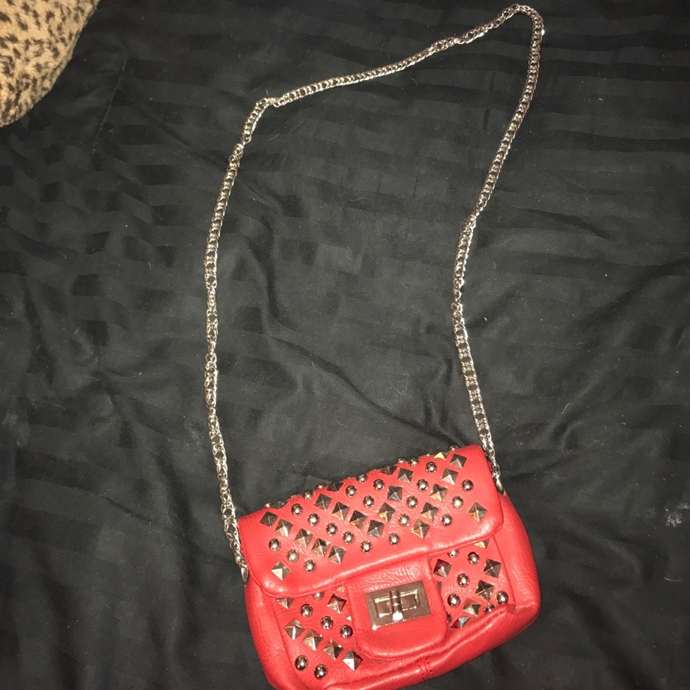 Red evening bag w/silver studs