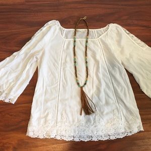 White cotton boho blouse, 1X