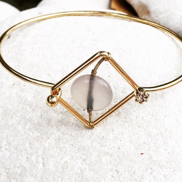 Gray Stone Gold Cutout Hook Bracelet - Picture 2 of 6