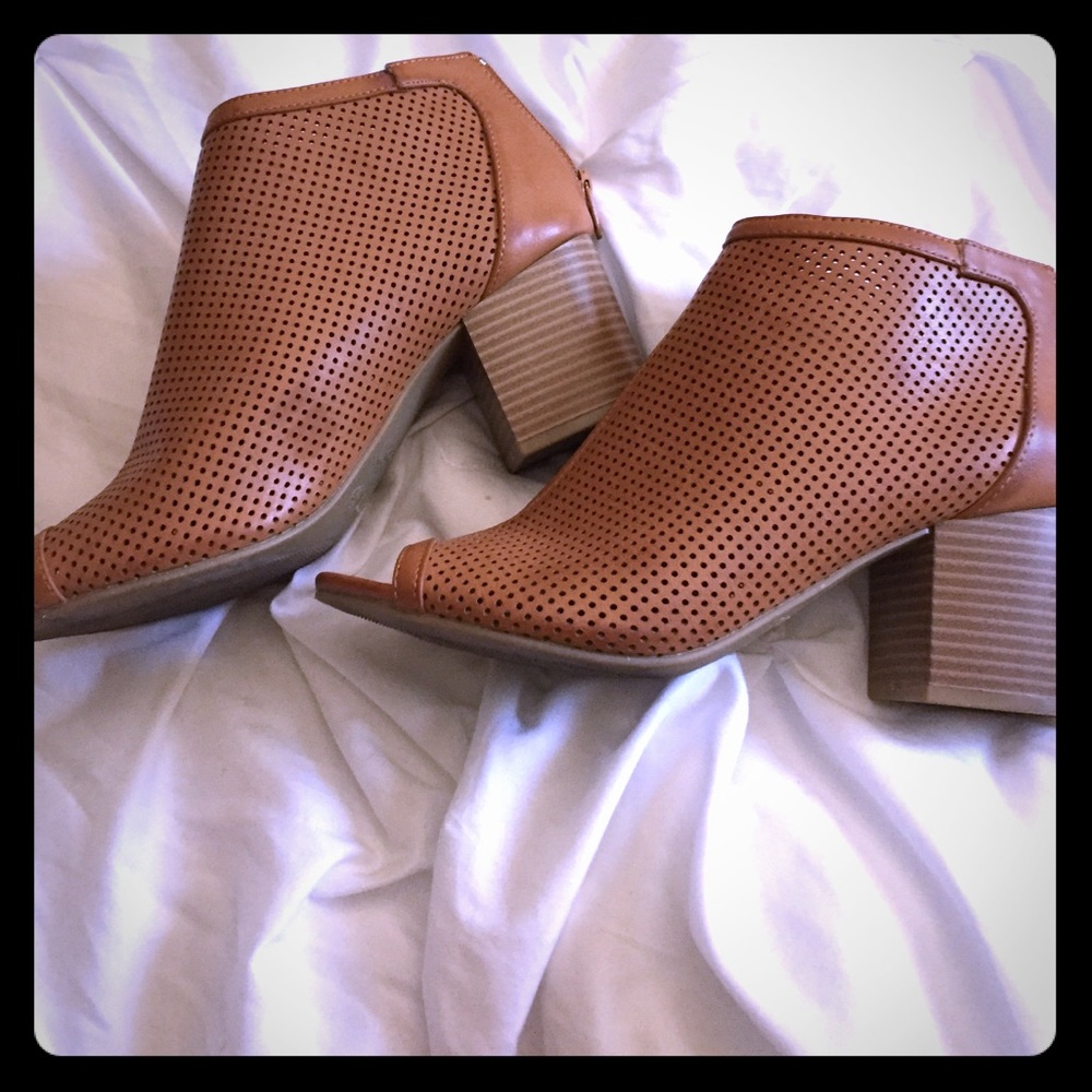 Brown peep toe booties