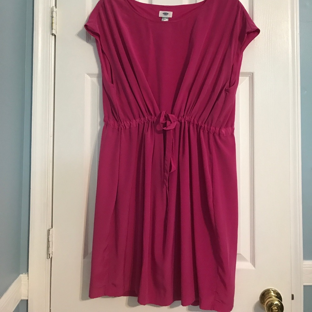 Boat Neck Solid Pink Polyester Dress - image 1