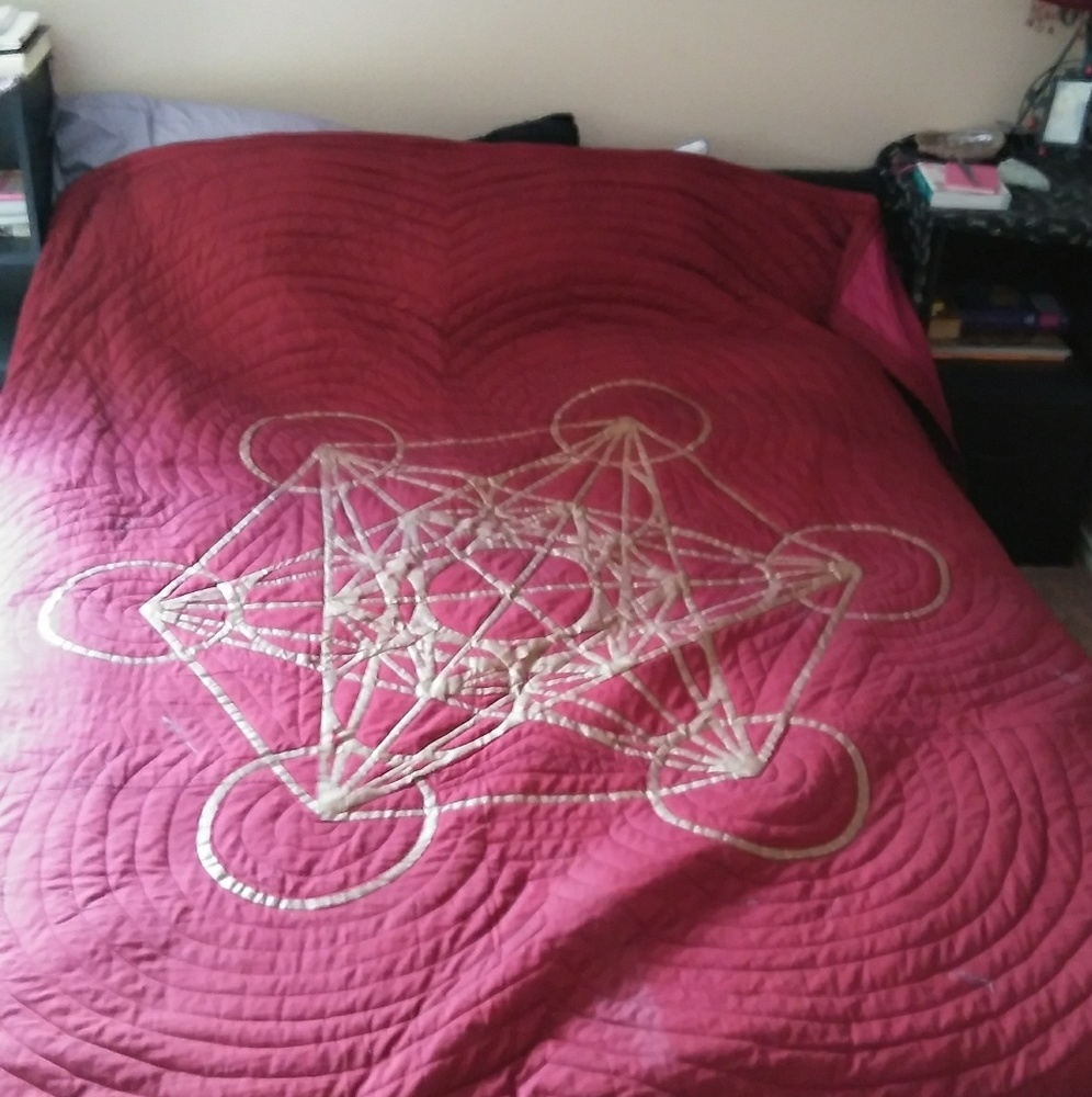 Sacred geometry hand painted quilt metatrons cube