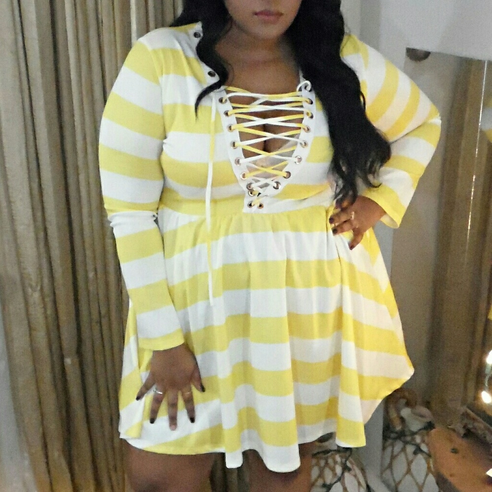 Yellow and white striped dress