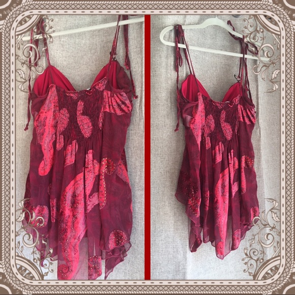 Red Embellished Semi Sheer Paisley Print Tunic - Picture 4 of 4