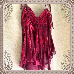 Red Embellished Semi Sheer Paisley Print Tunic