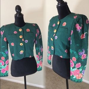 Vintage TERIJON forest green Blazer with pink 🌸🌺