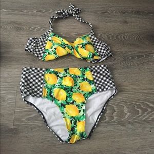 B&W lemon high waisted vintage bathing suit