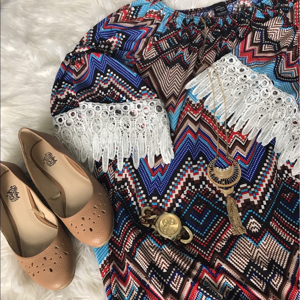 Multicolor Lace Sleeve Tunic Dress/Top