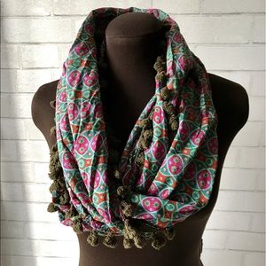 Pom Boho Infinity Scarf Pink Green Design