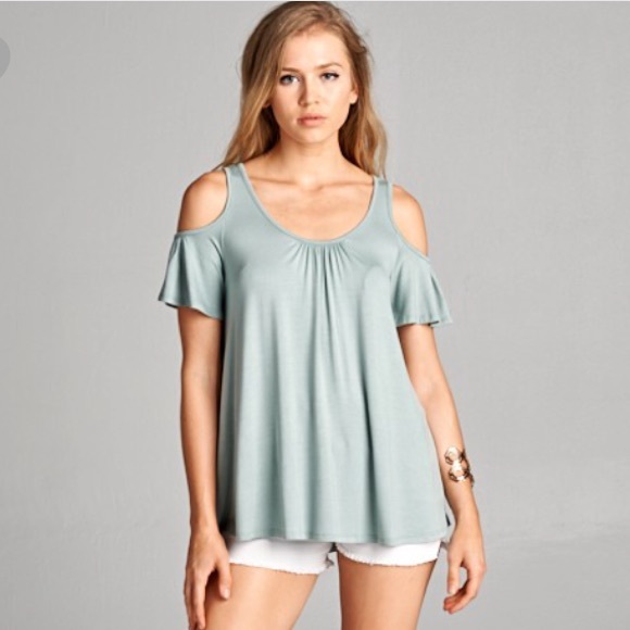 Tops - S-L Sage Cold shoulder Flowy top