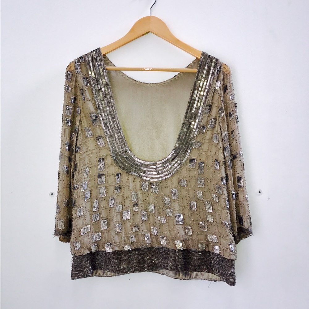 Pookie & Sebastian U-back Silver Sequin Top