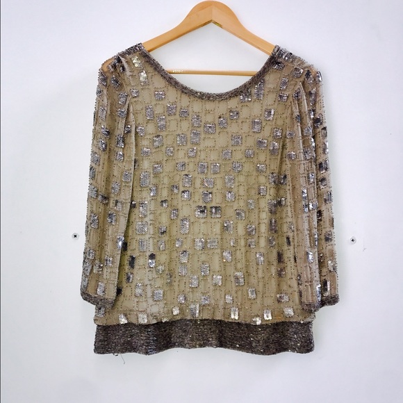 Pookie & Sebastian U-back Silver Sequin Top - Picture 2 of 3