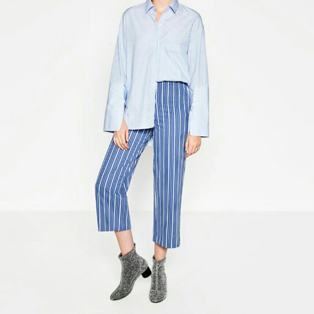 ZARA STRIPED CROPPED TROUSERS Culottes Pants