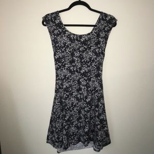 Black and White Open Back Floral Date Dress