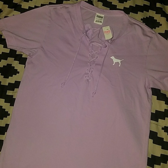 SOLD.VS PINK Campus Lace Up Tee - Picture 4 of 5