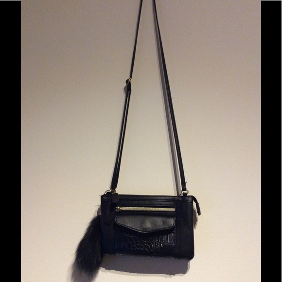 🍒BLACK PURSE MANY POCKETS WITH FUR TAIL BOHO CHIC - Picture 5 of 8