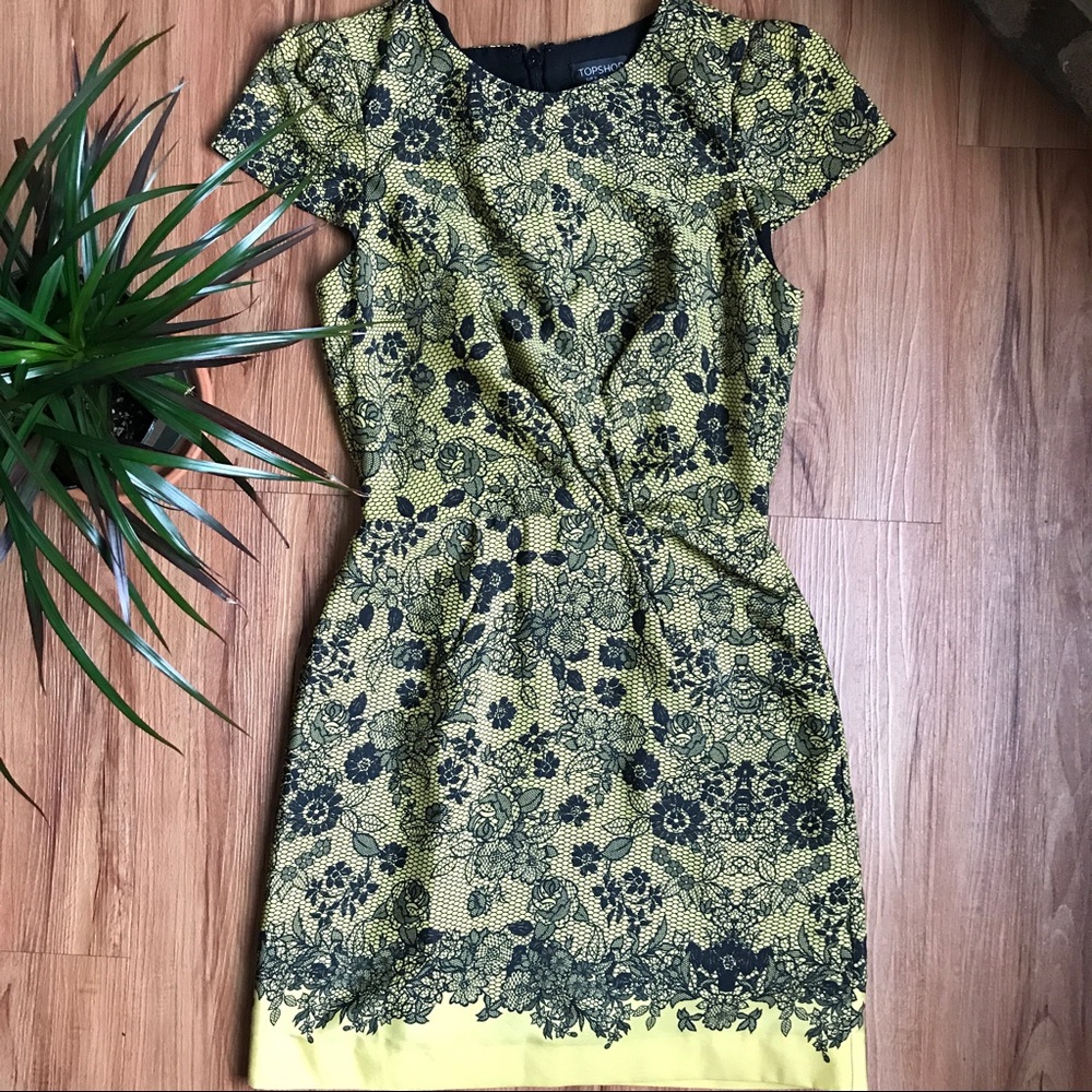 Top shop yellow jewel neckline mini dress size 4