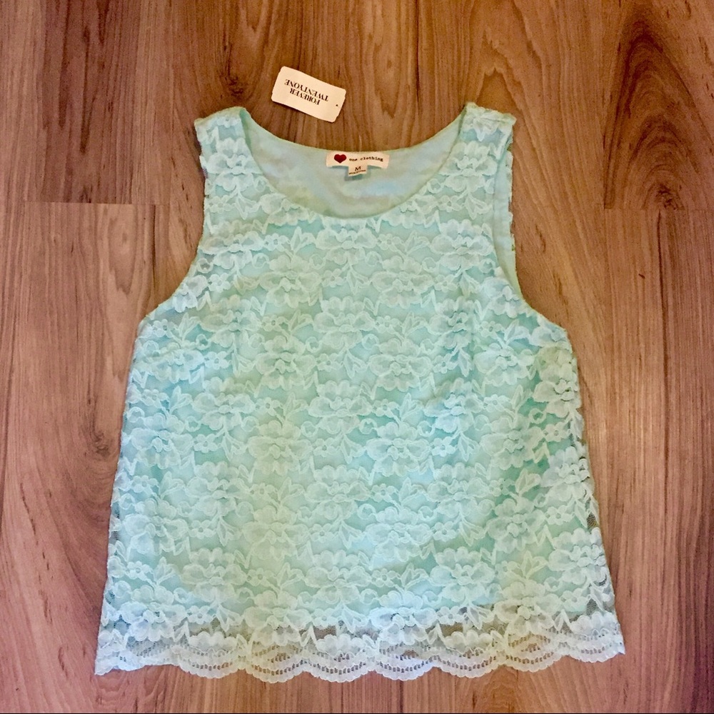 Lace Sleeveless Shirt 🍃Tiffany Mint Delicate Lace