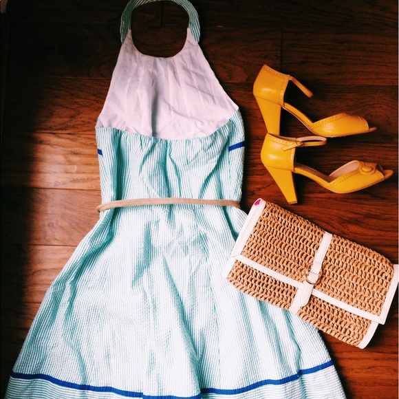  MODCLOTH seersucker halter dress  NWOT - Picture 2 of 4