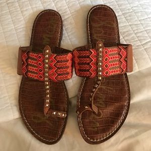 Boho pink embroidered vacation sandals