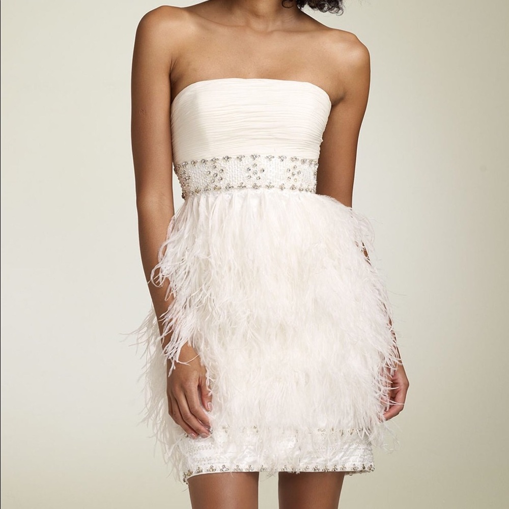 Sue Wong Ostrich Feather Cocktail Dress
