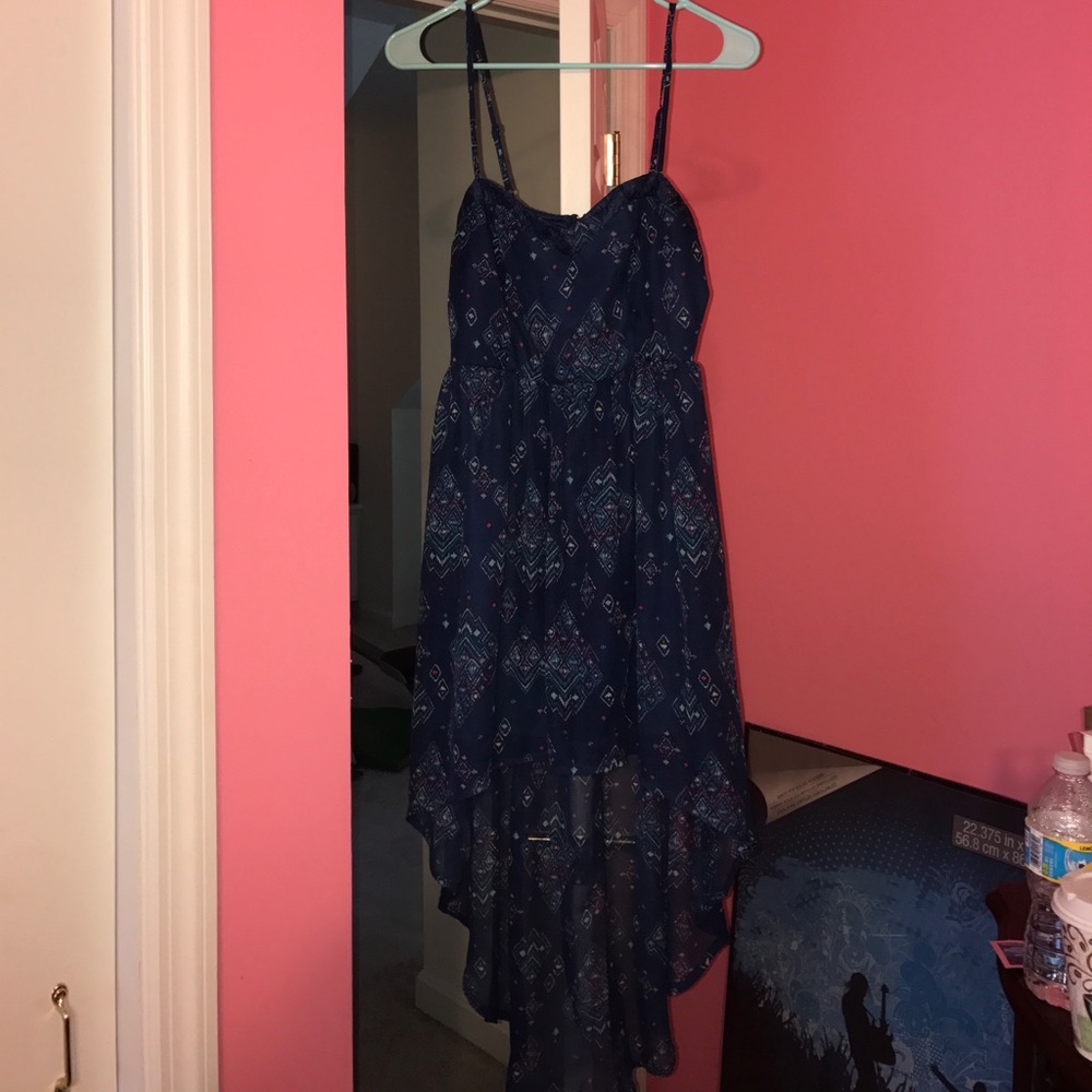 Blue Aztec High-Low Dress