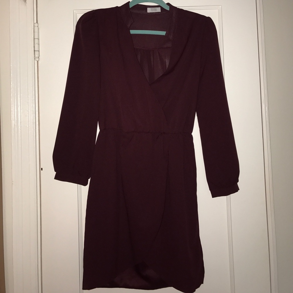 Toni Maroon Surplice Dress