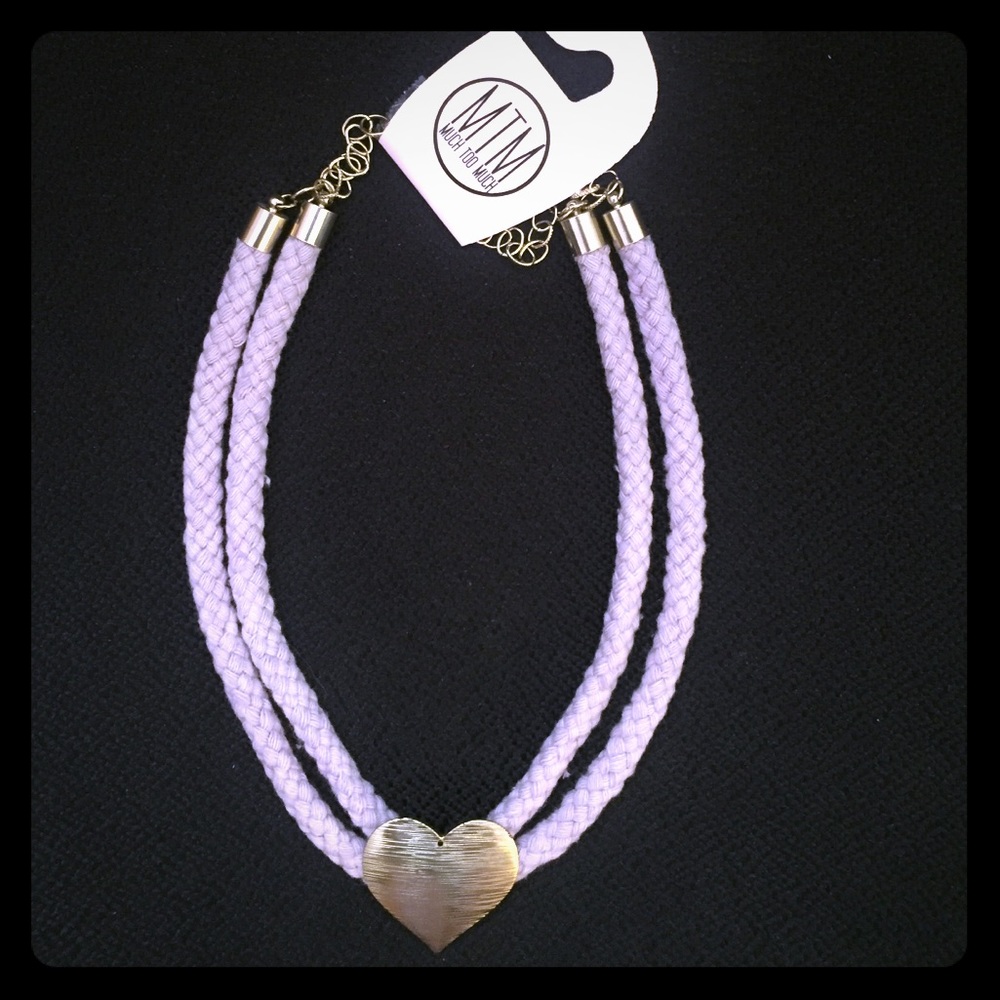 Lavender beaded  brass heart necklace .