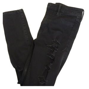 Black Distressed Jean Leggings