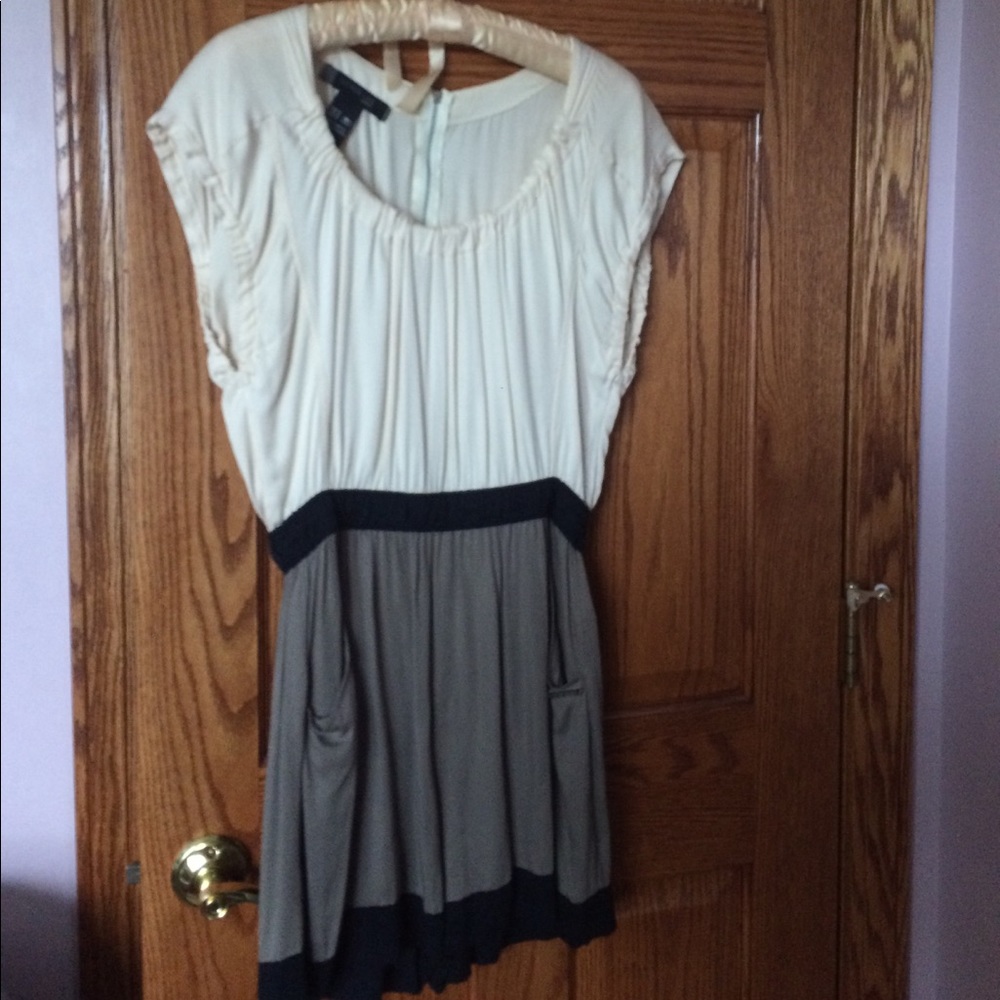 Cream and Taupe Romper with Black trim Detail