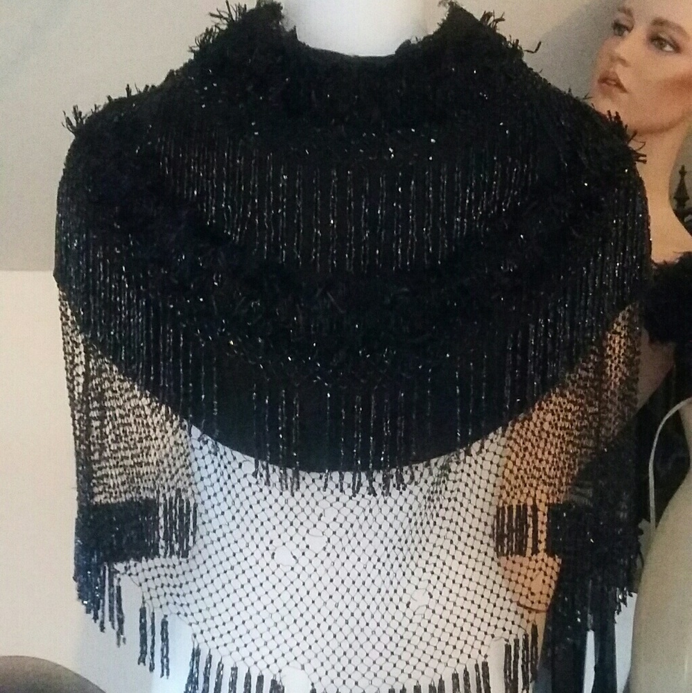 Antique Victorian Heavy Beaded Fringed Cape Mantel