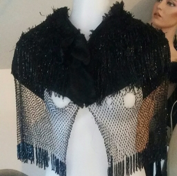 Antique Victorian Heavy Beaded Fringed Cape Mantel