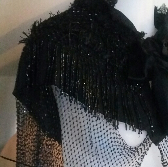 Antique Victorian Heavy Beaded Fringed Cape Mantel