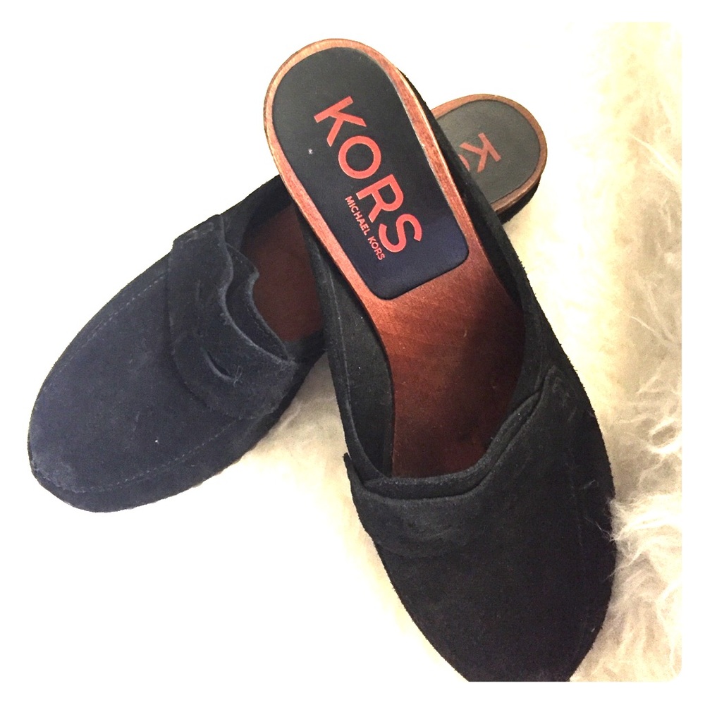 Micheal kors black suede studded mules