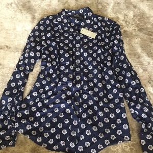Navy with floral print J Crew button up NWT