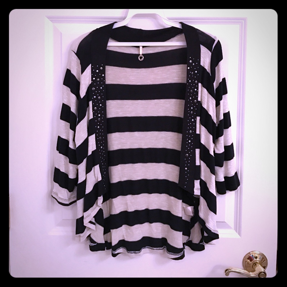 Striped & studded flyaway cardigan