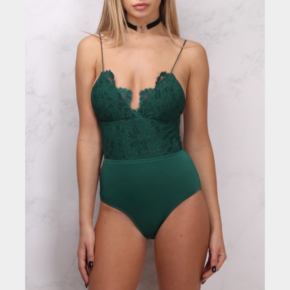 Rare London Tops - Rare London Emerald Lace Bodysuit