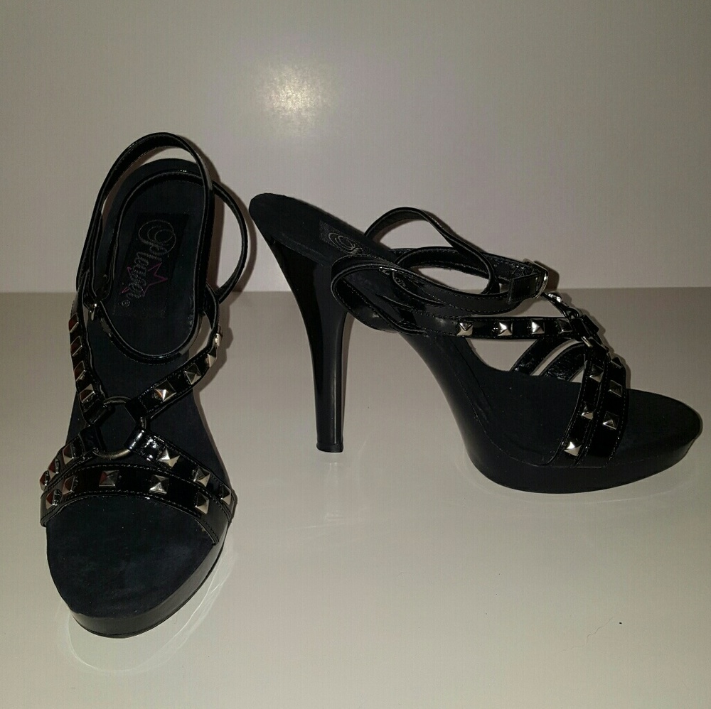 Pleaser ankle strap heels with studs