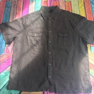 100 linen XL Brown Short Sleeved button Down